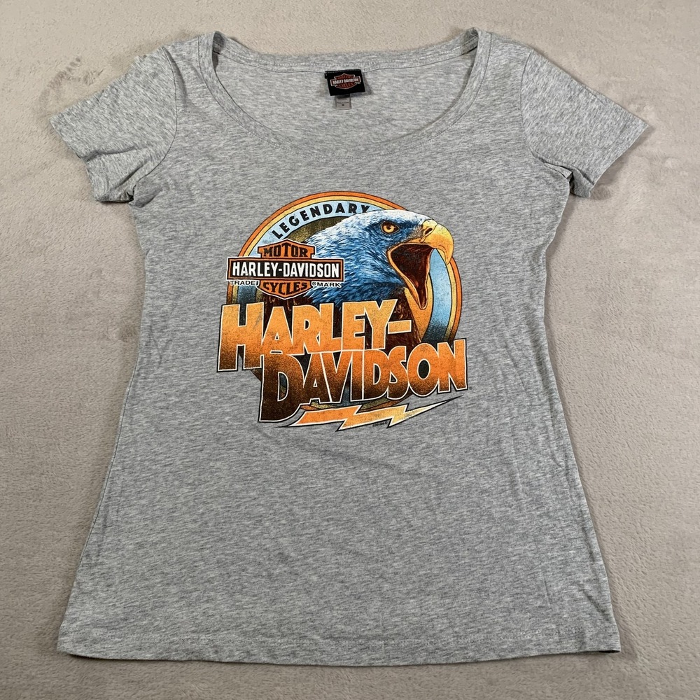 Harley-Davidson Shirt Womens Medium Gray Eagle Texarkana‎ Texas Motorcycle Tee